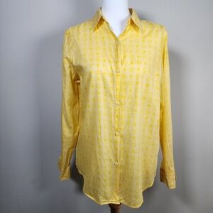 JONES NEW YORK Shirt Womens‎ Medium Yellow Cotton Button Up Blouse Lightweight
